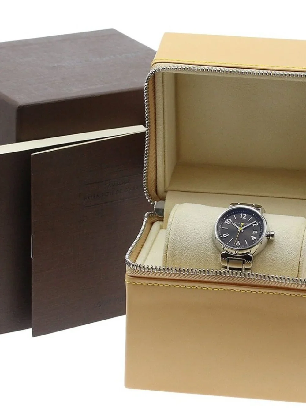 LOUIS VUITTON Tambour Q1211 Date Brown Dial Quartz Ladies Watch_960246